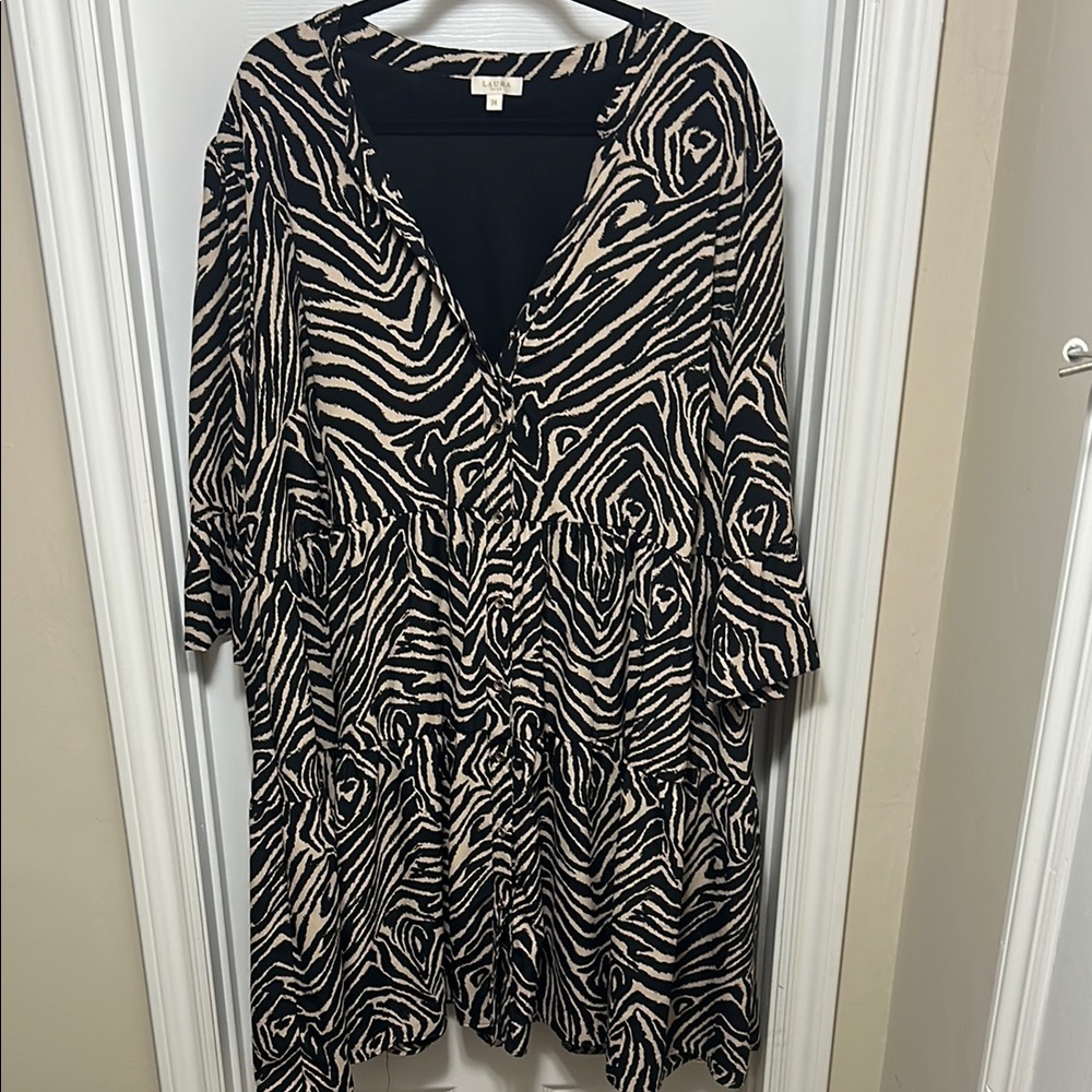 Laura Plus Zebra Print Tiered Dress with buttons